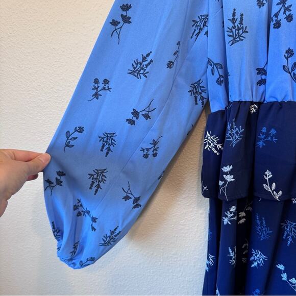 Eloquii Blue Floral Peplum Midi Dress Womens 20 Long Sleeve Modest Casual Boho - Picture 7 of 8